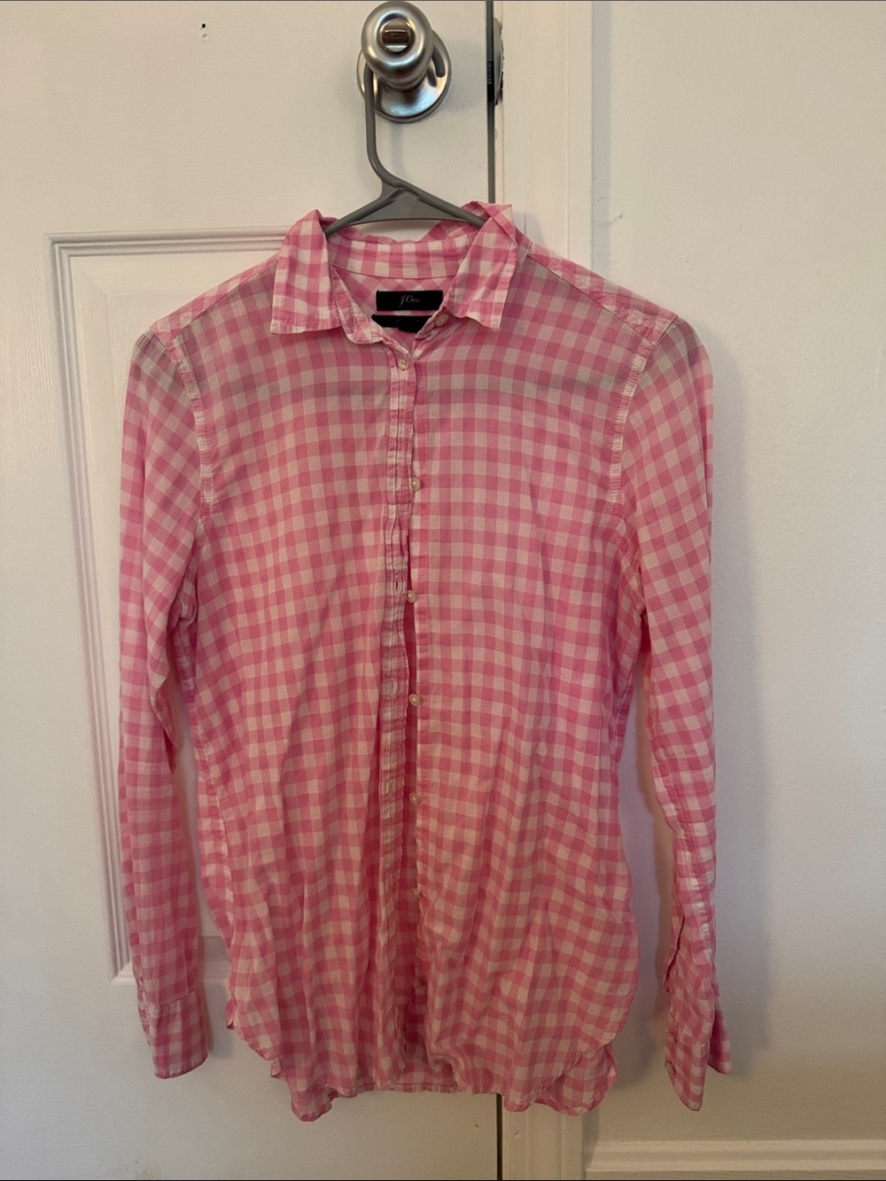 J. Crew Pink Gingham Long-Sleeve Button-Down Shirt